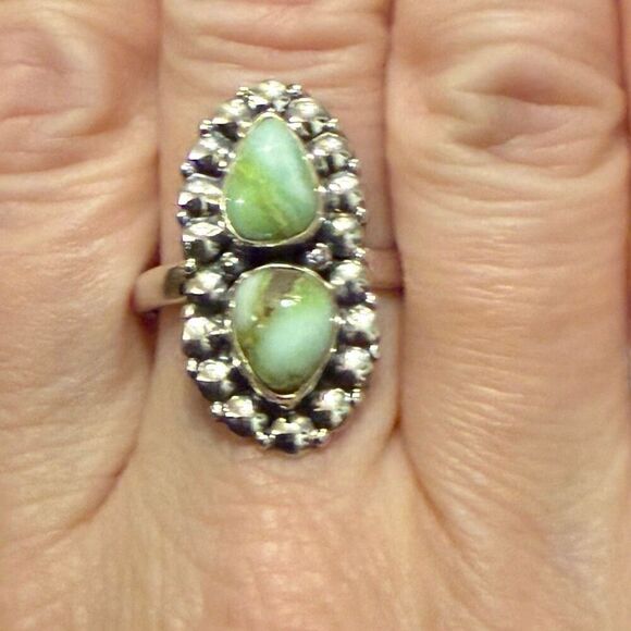 Western Palomino Turquoise Ring – Sterling Silver with Double Teardrops Size 8 - Picture 4 of 4